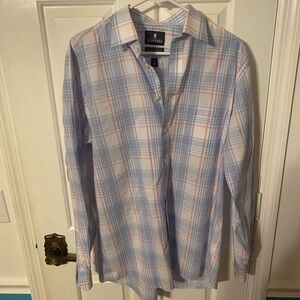 Stafford Men's Light Blue and White Plaid Shirt